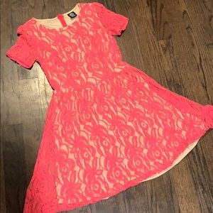 Fit and flare embroidered dress hot pink size 8